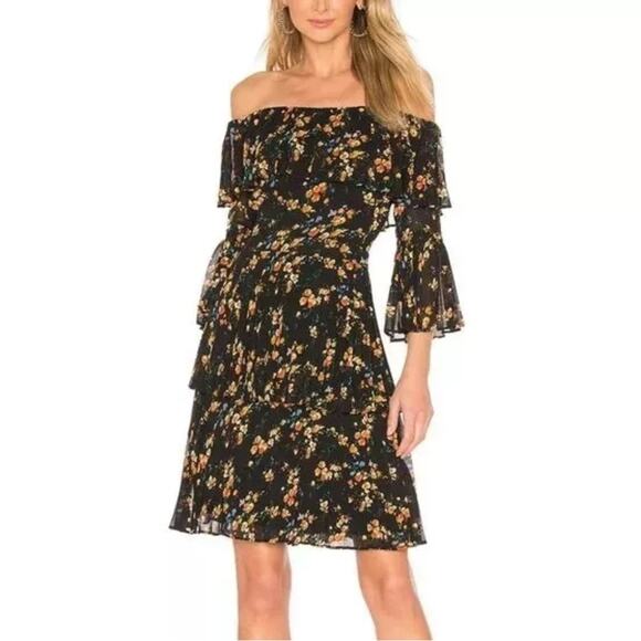 Revolve Bardot Ditsy Layered Black Floral Dress | Off Shoulder Spring Coquette - Picture 13 of 13